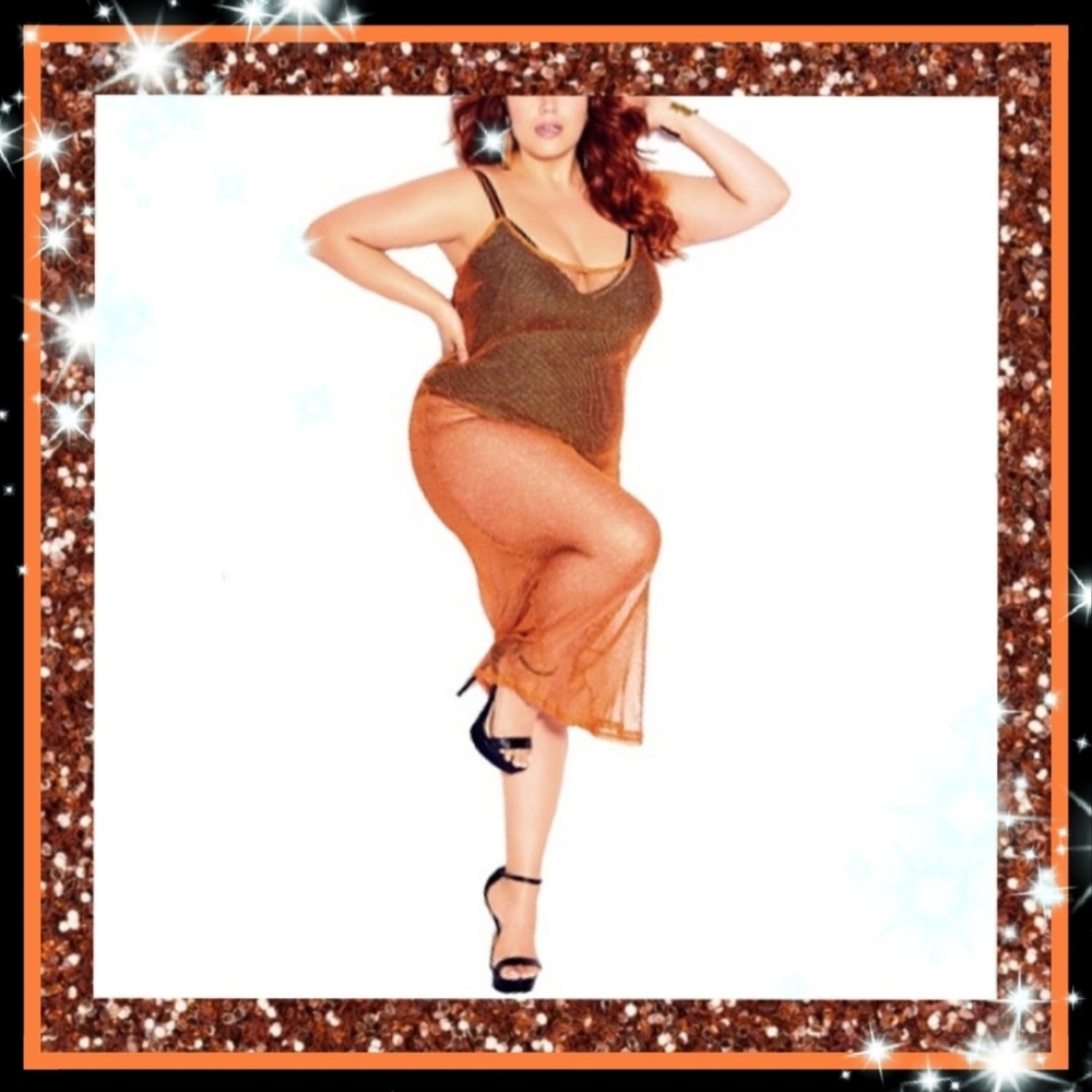 CITY CHIC ☆ SEXY ☆ SPARKLY ☆ BRONZE ☆ PARTY CROCHET ☆ FISHNET DRESS ☆ 22w ☆ NWT